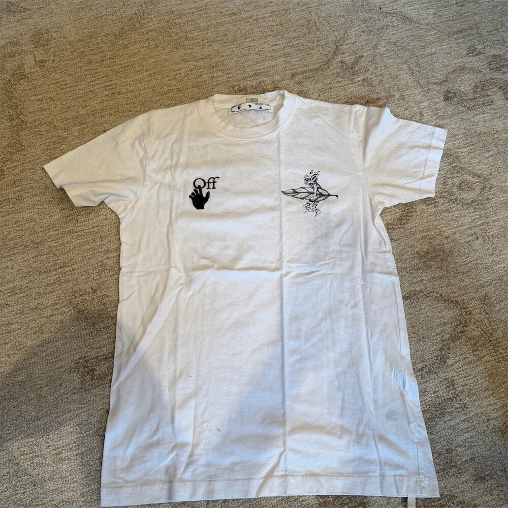 Off-White T-Shirt Mens Size M White Graphic Goblin Fairy Back Print Crew